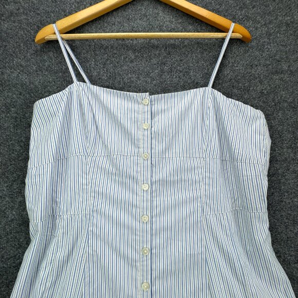 J Crew‎ Button Down Poplin Dress 14 White Blue Stripe Long Maxi Coastal Flowy - Picture 2 of 16